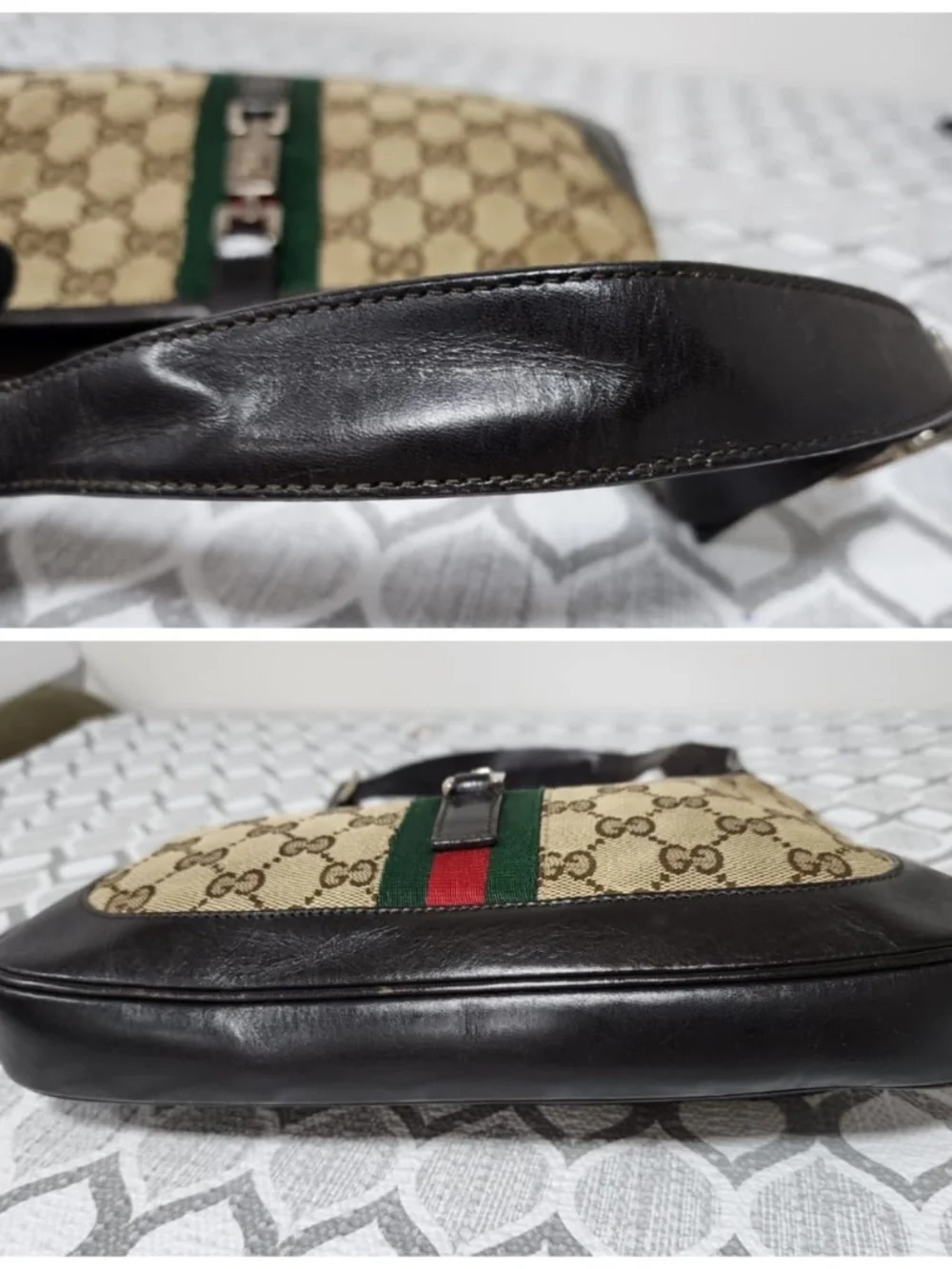 Authentic GUCCI GG Canvas Web Jackie O Bouvier Hobo Bag Brown/Beige